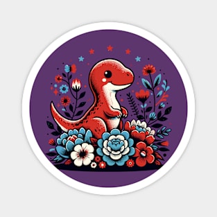 Cute dinosaur with flowers Magnet